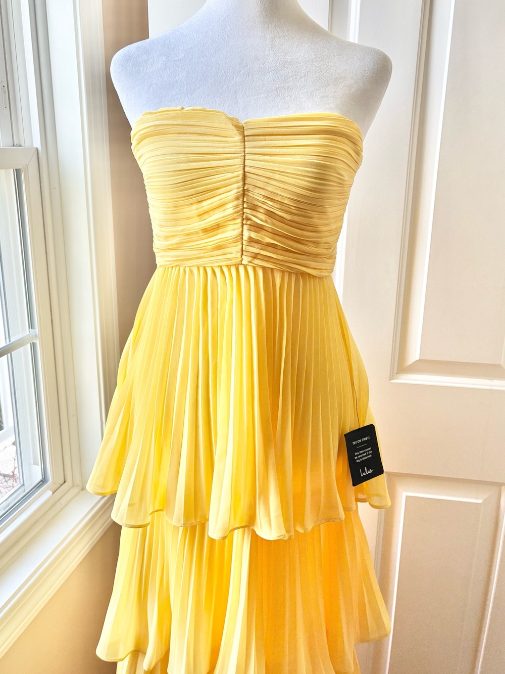 Lulus Seriously Sensational Yellow Strapless Tiered Maxi Dress Size S NWT - Picture 6 of 16